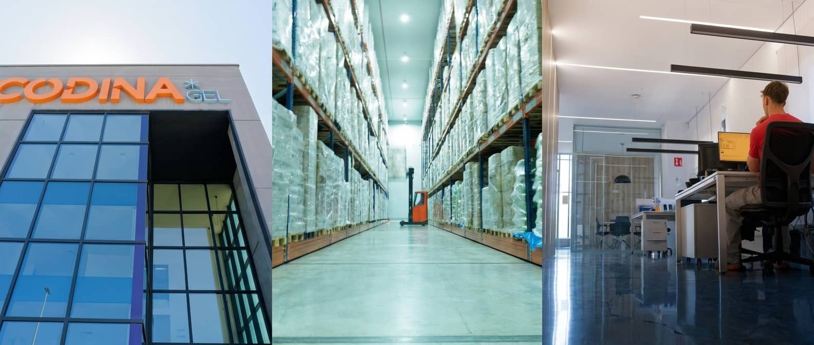 Fachada, oficinas y almacén del nuevo centro logístico Codina Gel
